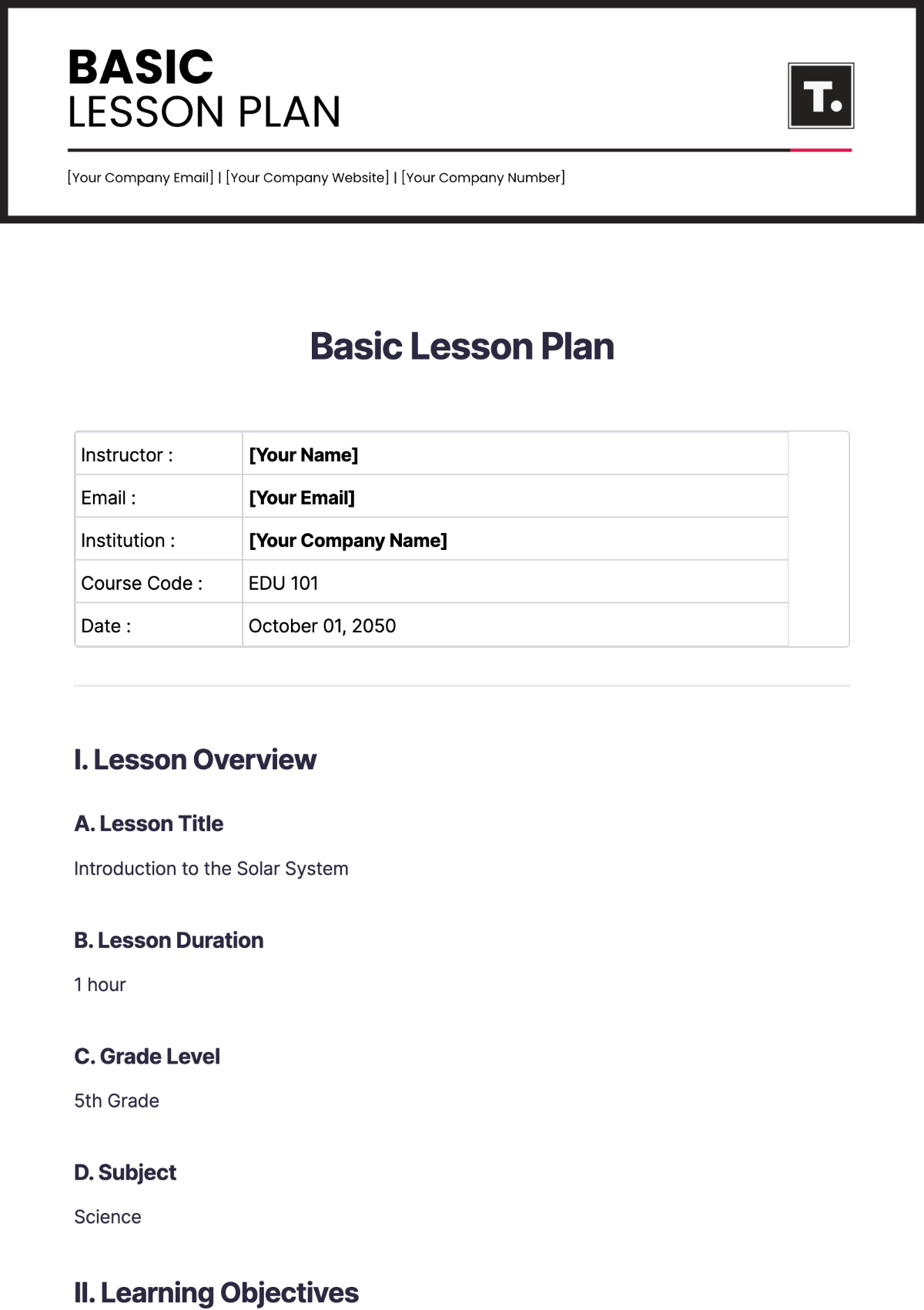 Basic Lesson Plan Template - Edit Online & Download