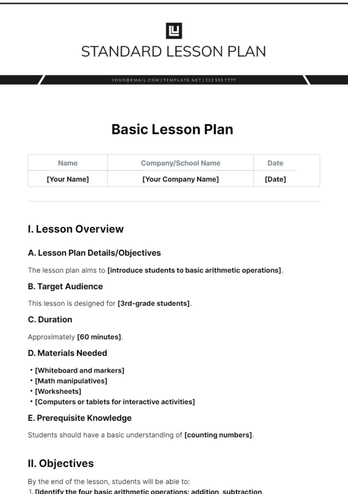 Free Basic Lesson Plan Template