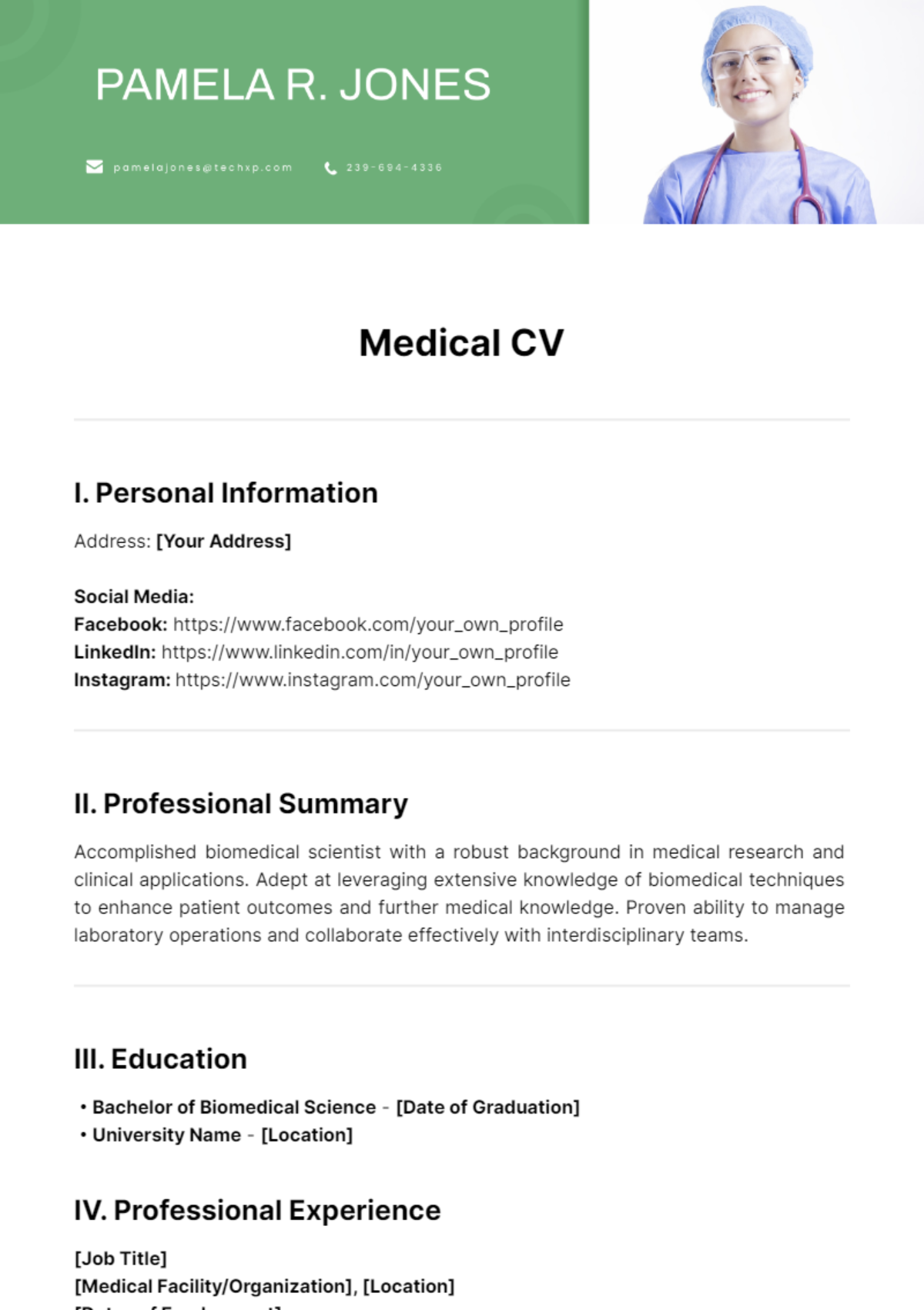 Medical CV Template - Edit Online & Download