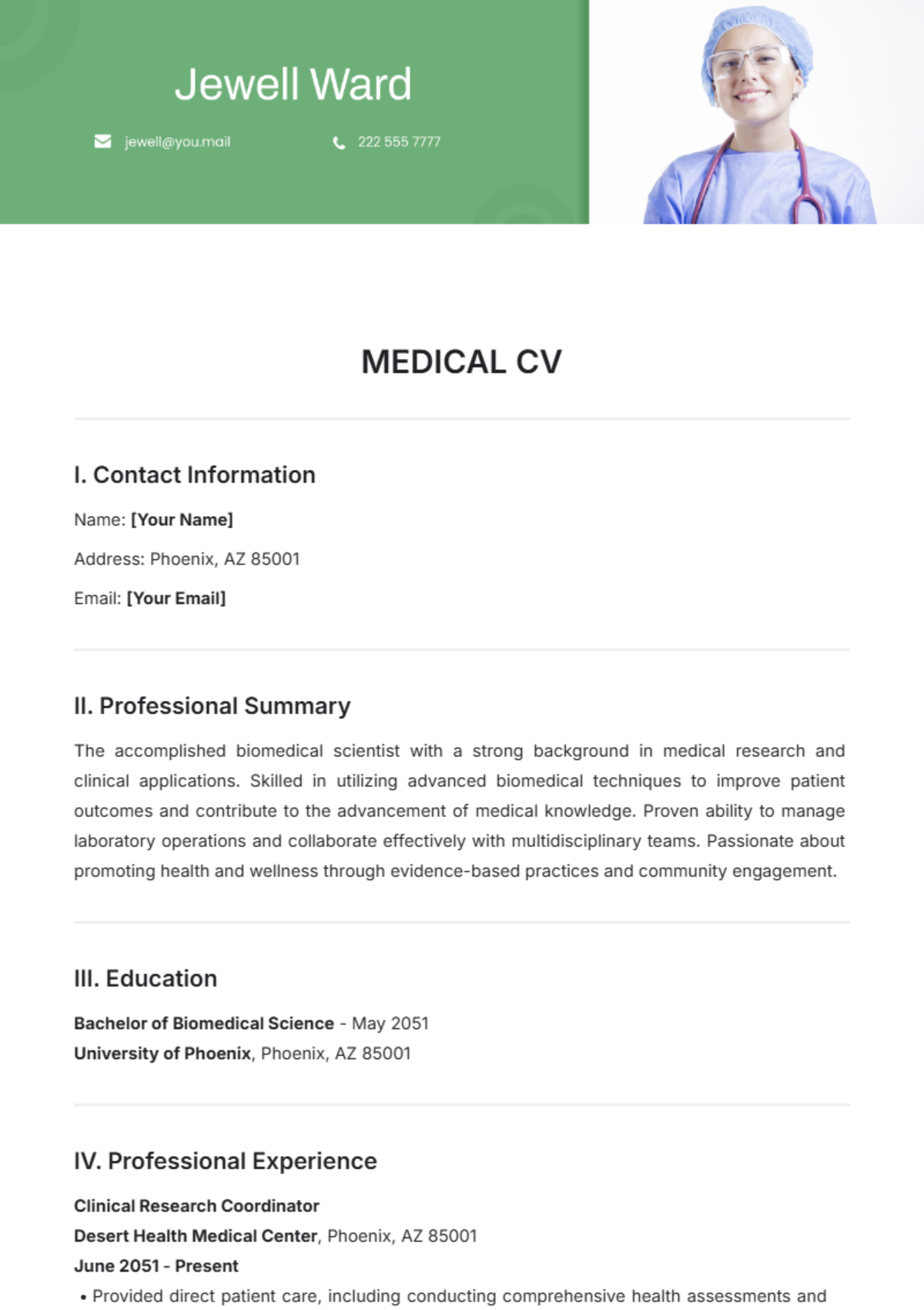 Free Medical CV Templates to Edit Online and Download