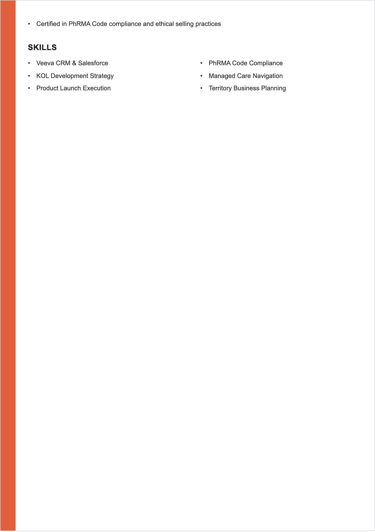 Free Medical Representative ATS CV Template, AI CV Builder