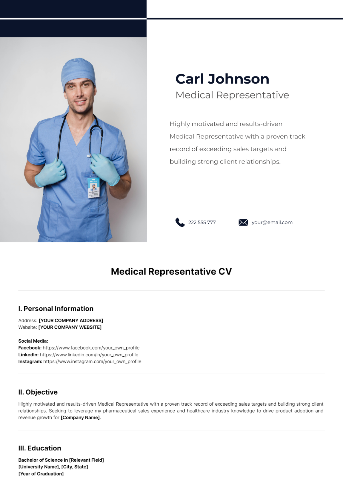 Medical Representative CV Template - Edit Online & Download