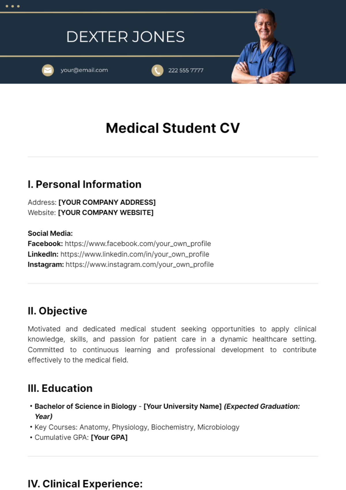 medical student cv template word free download