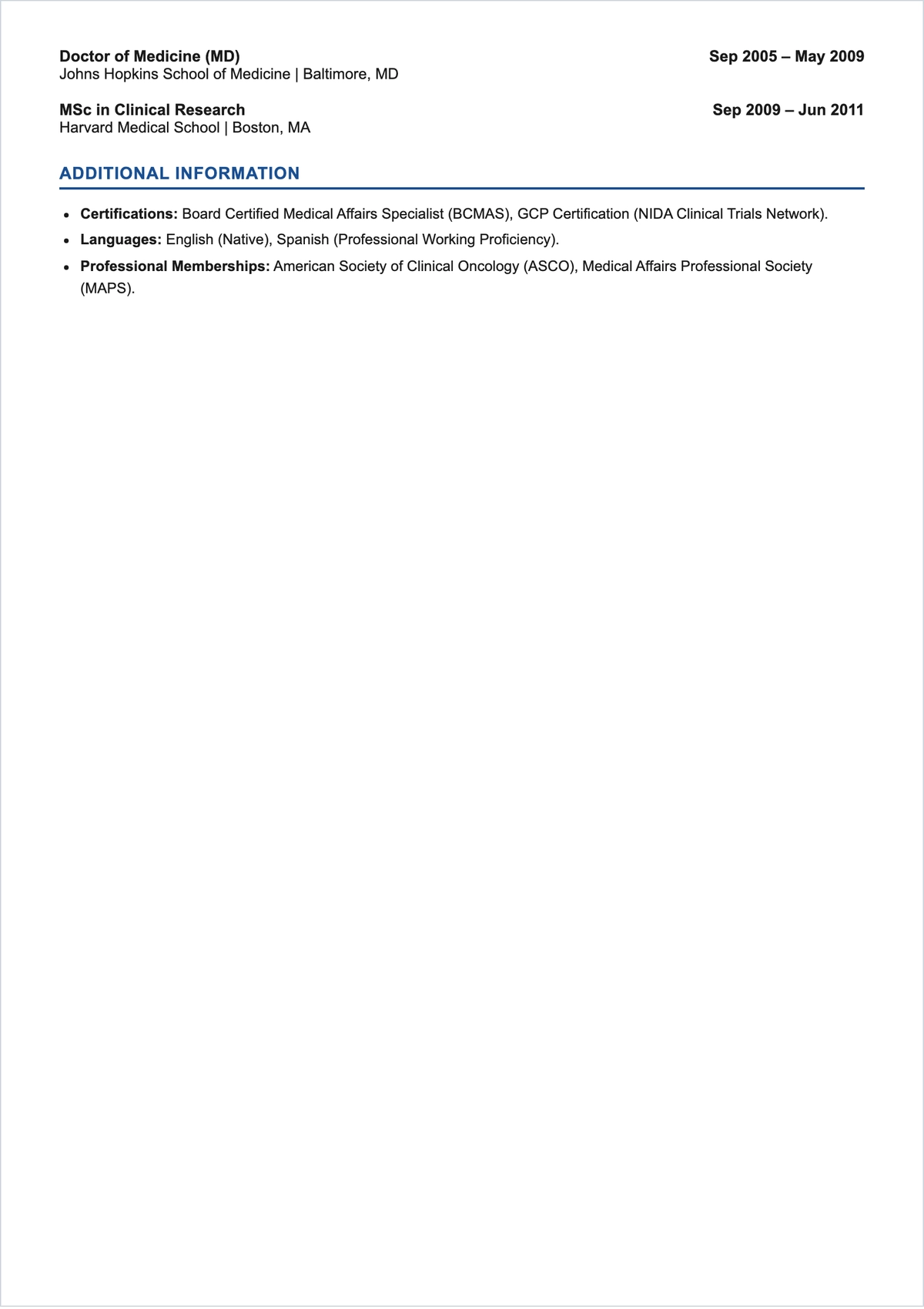 Free Medical Advisor ATS CV Template, AI CV Builder