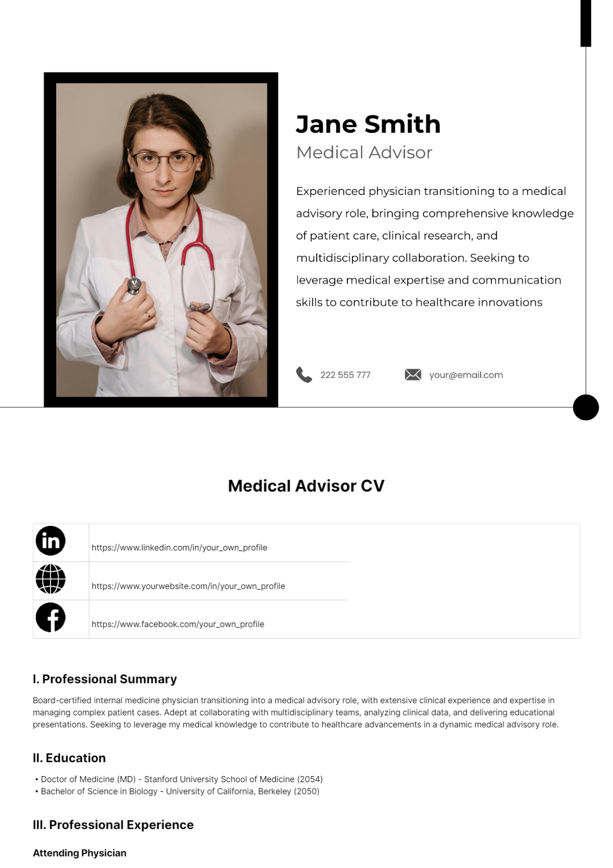 Free Medical Advisor CV Template - Edit Online & Download | Template.net