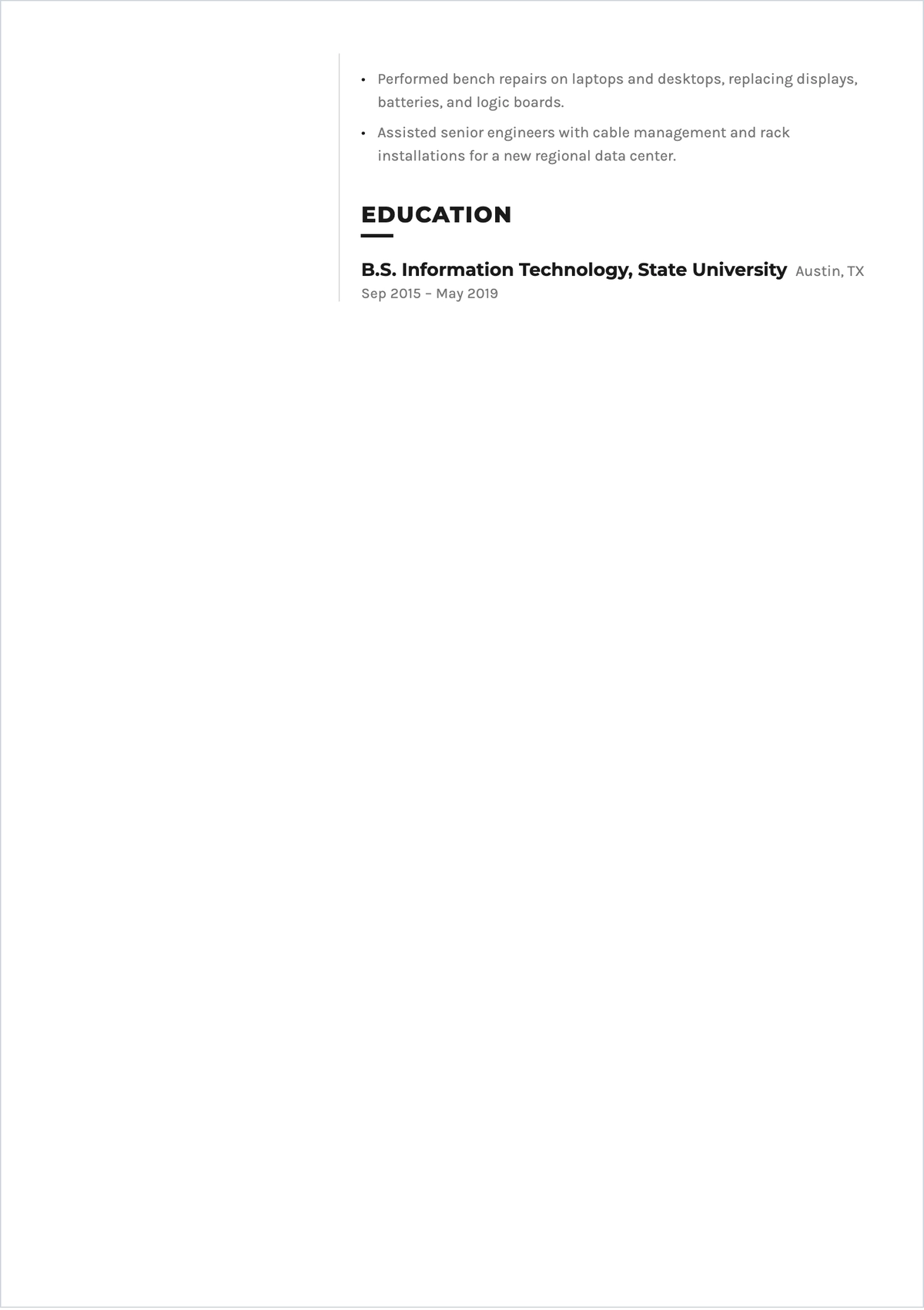 Free IT Technician ATS CV Template, AI CV Builder