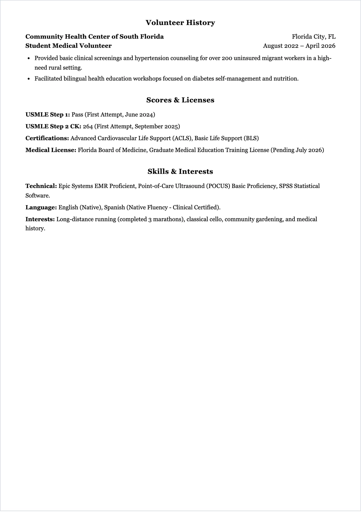 Free Medical Residency ATS CV Template, AI CV Builder