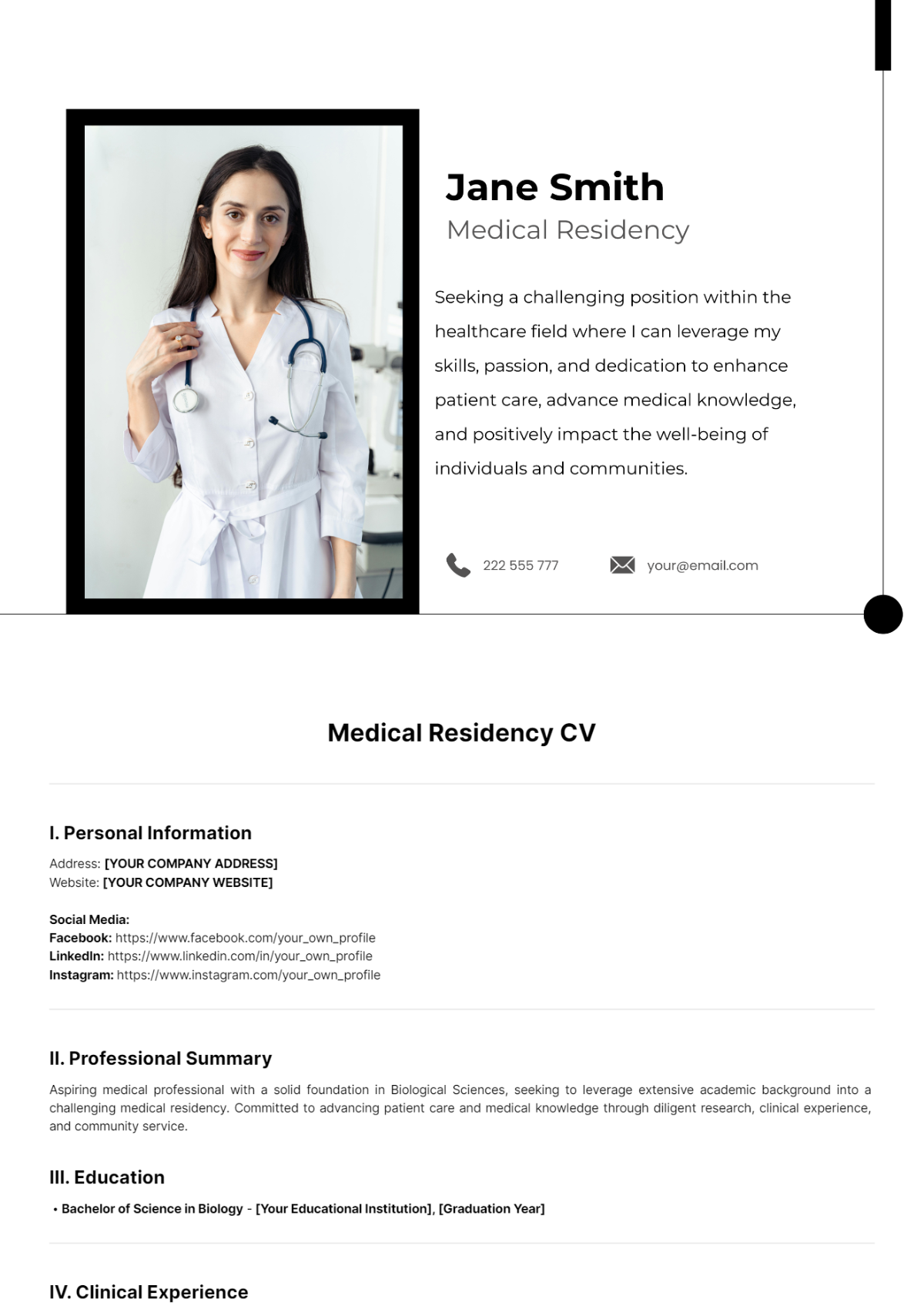 Medical Residency CV Template - Edit Online & Download Example