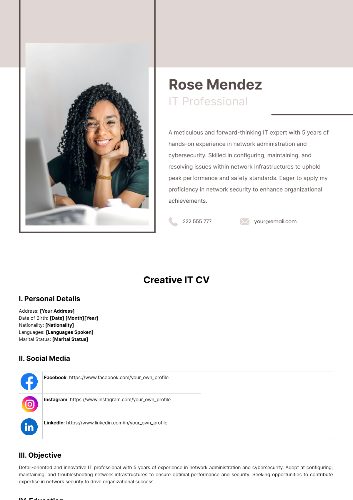 Creative IT CV Template - Edit Online & Download