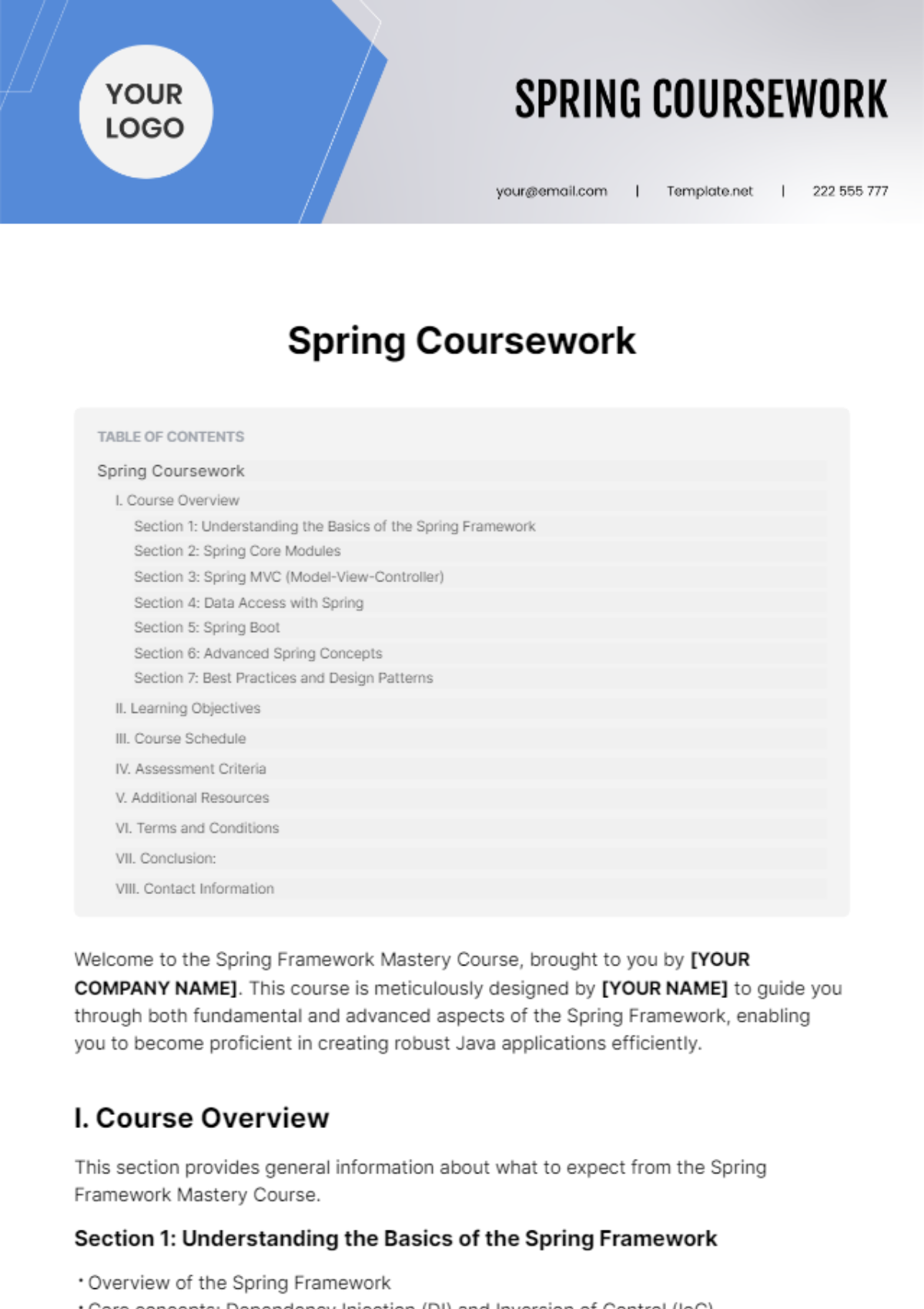 Spring Coursework Template