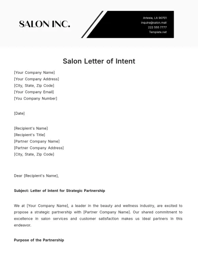 Free Salon Letter of Intent Template to Edit Online
