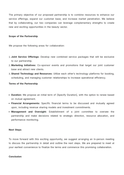 Free Salon Letter of Intent Template to Edit Online