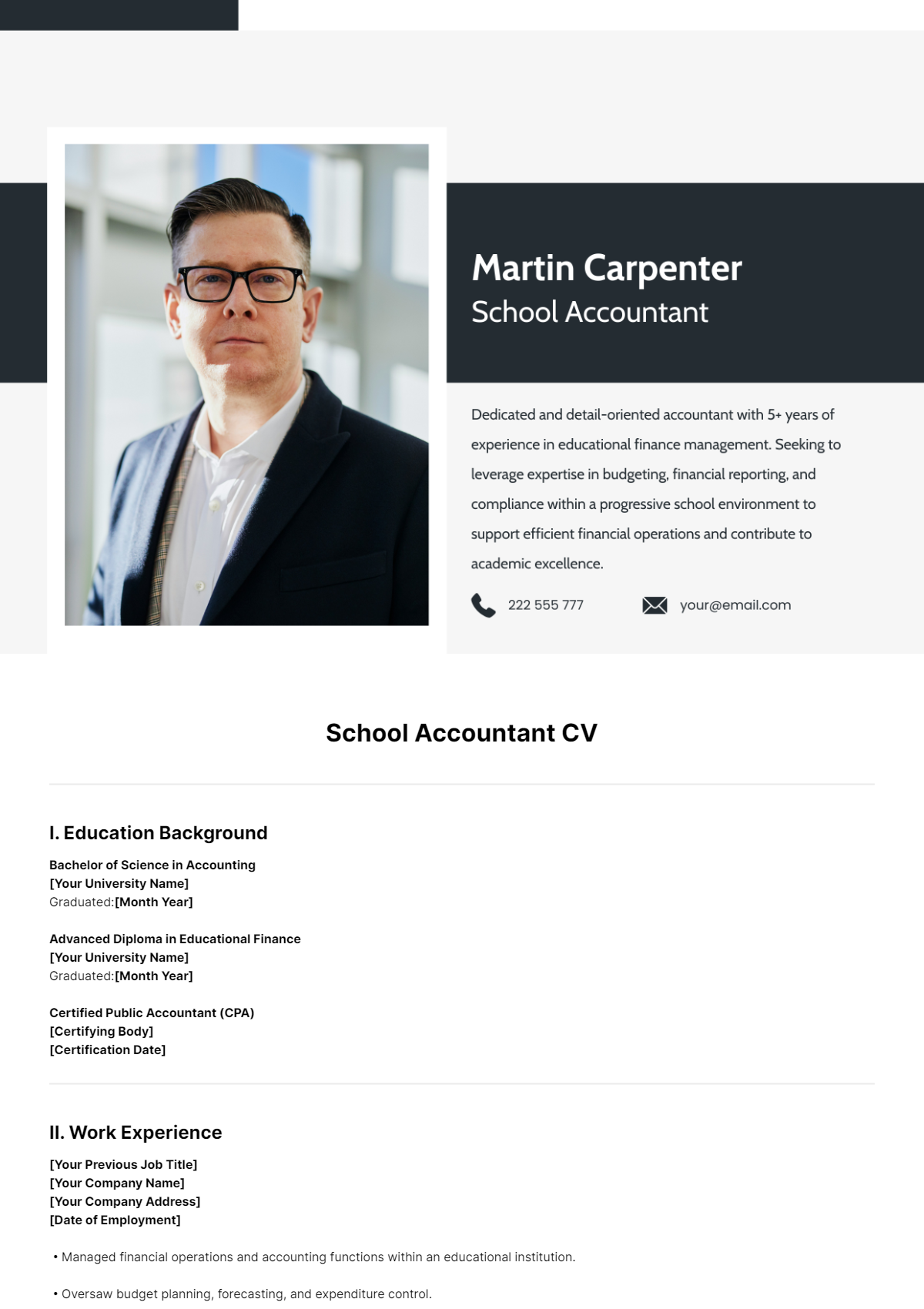 School Accountant CV Template - Edit Online & Download