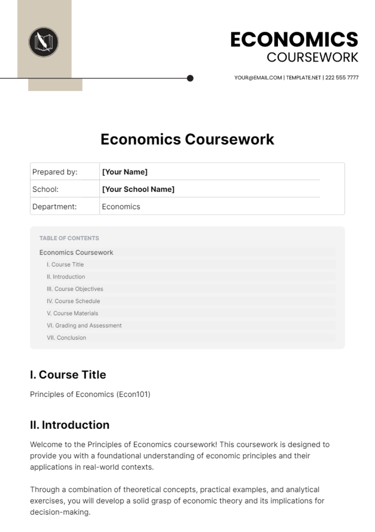 Economics Coursework Template - Edit Online & Download