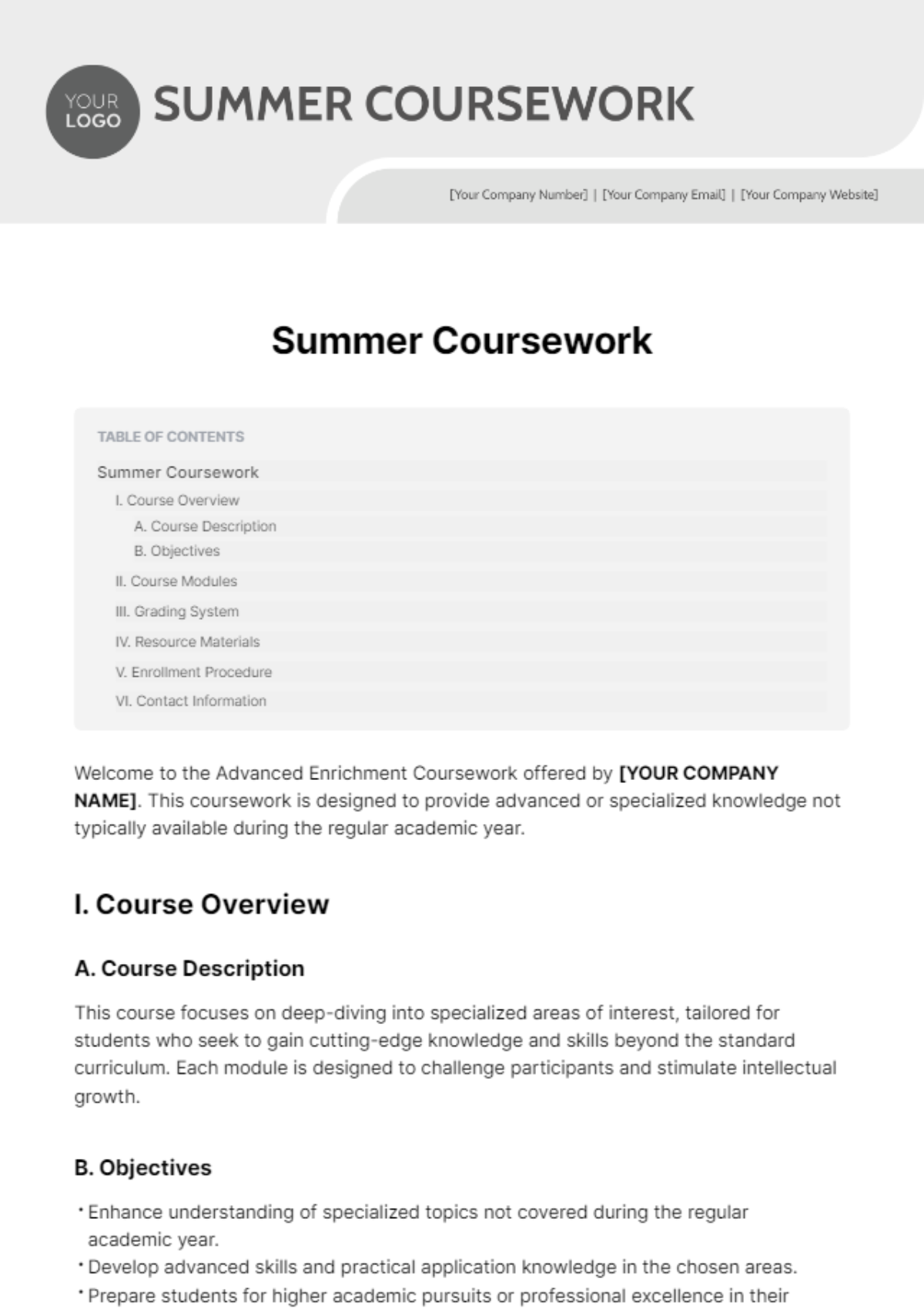 Summer Coursework Template