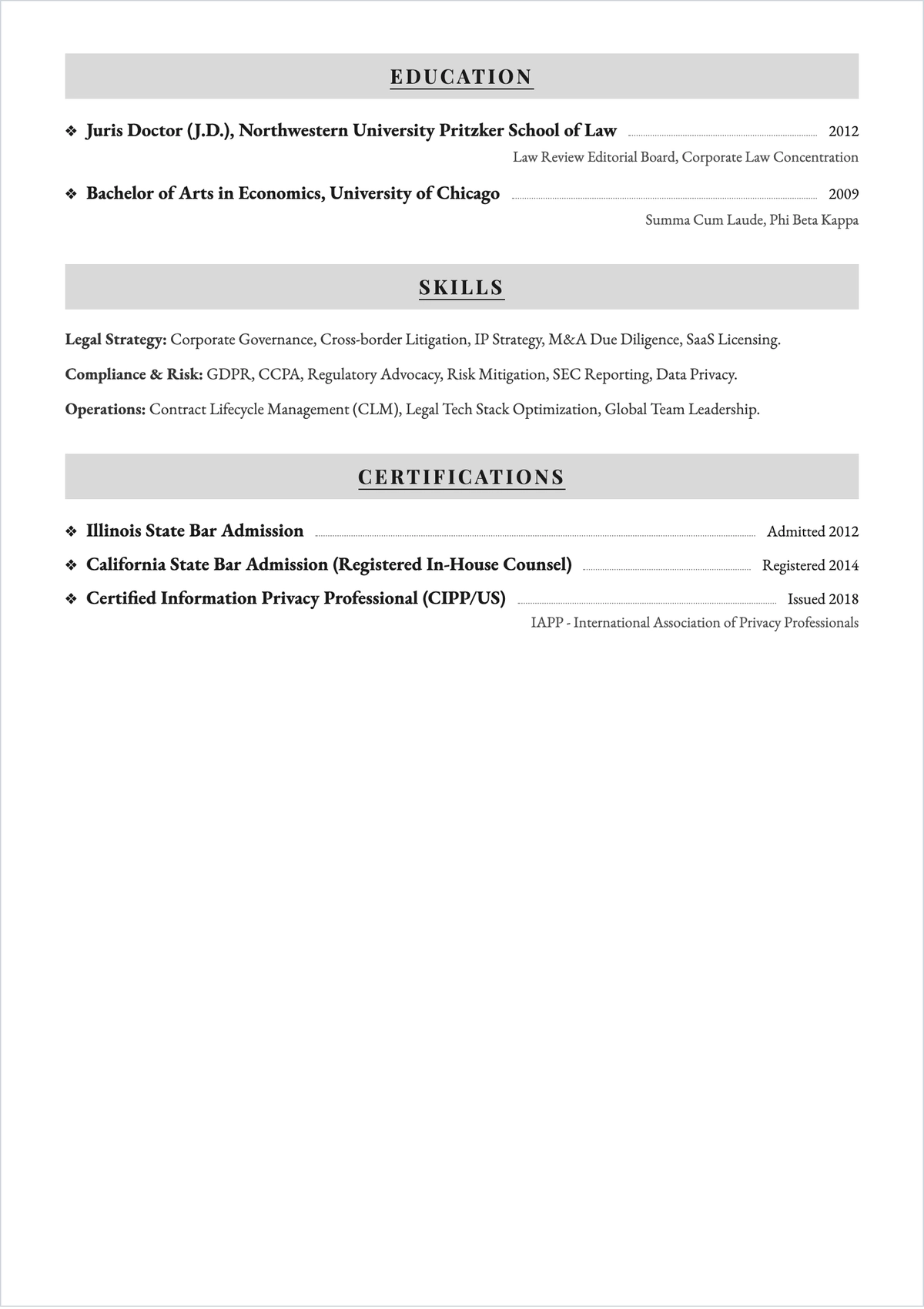 Free Legal Executive ATS CV Template, AI CV Builder