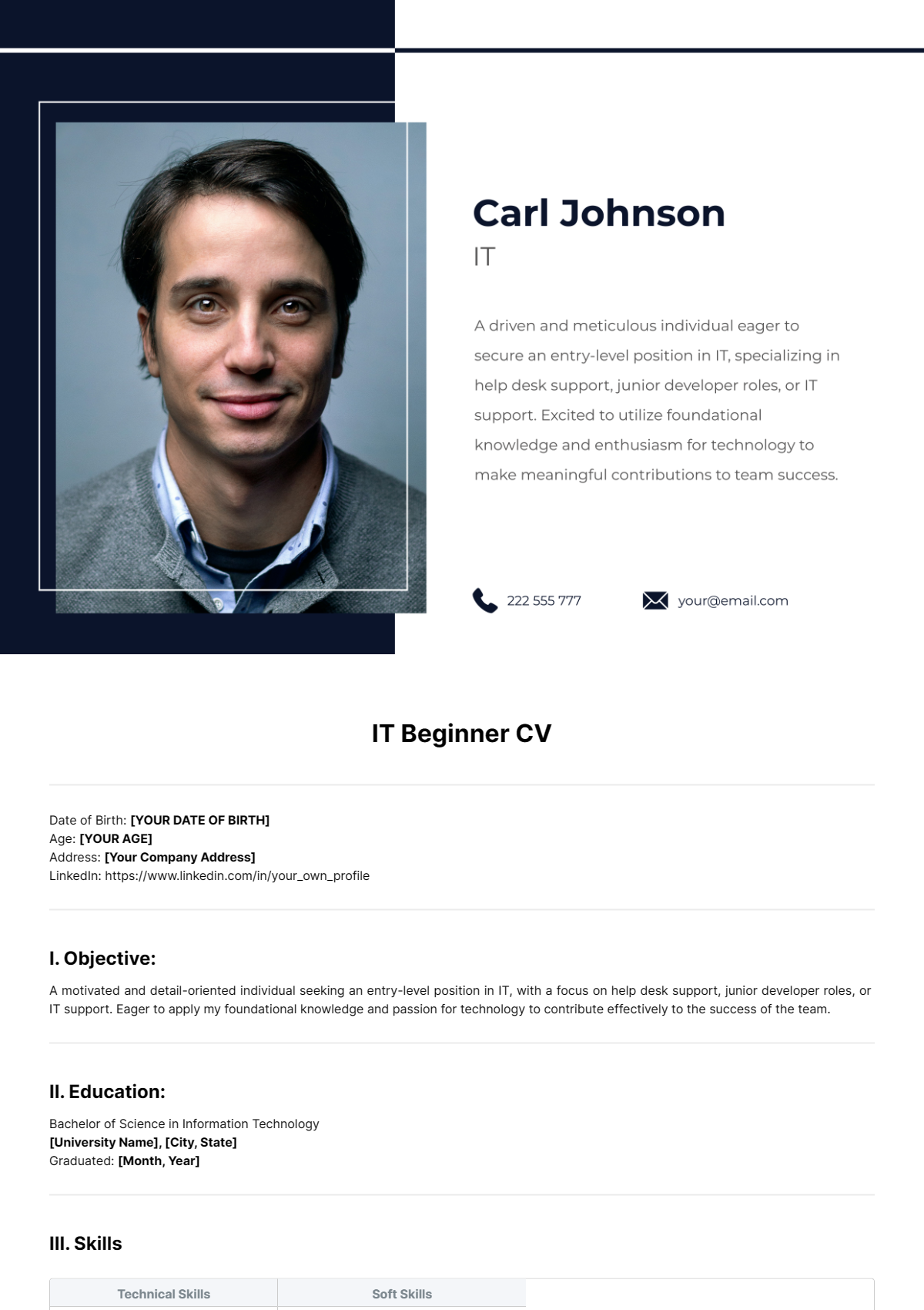 Free IT Beginner CV Template - Edit Online & Download | Template.net