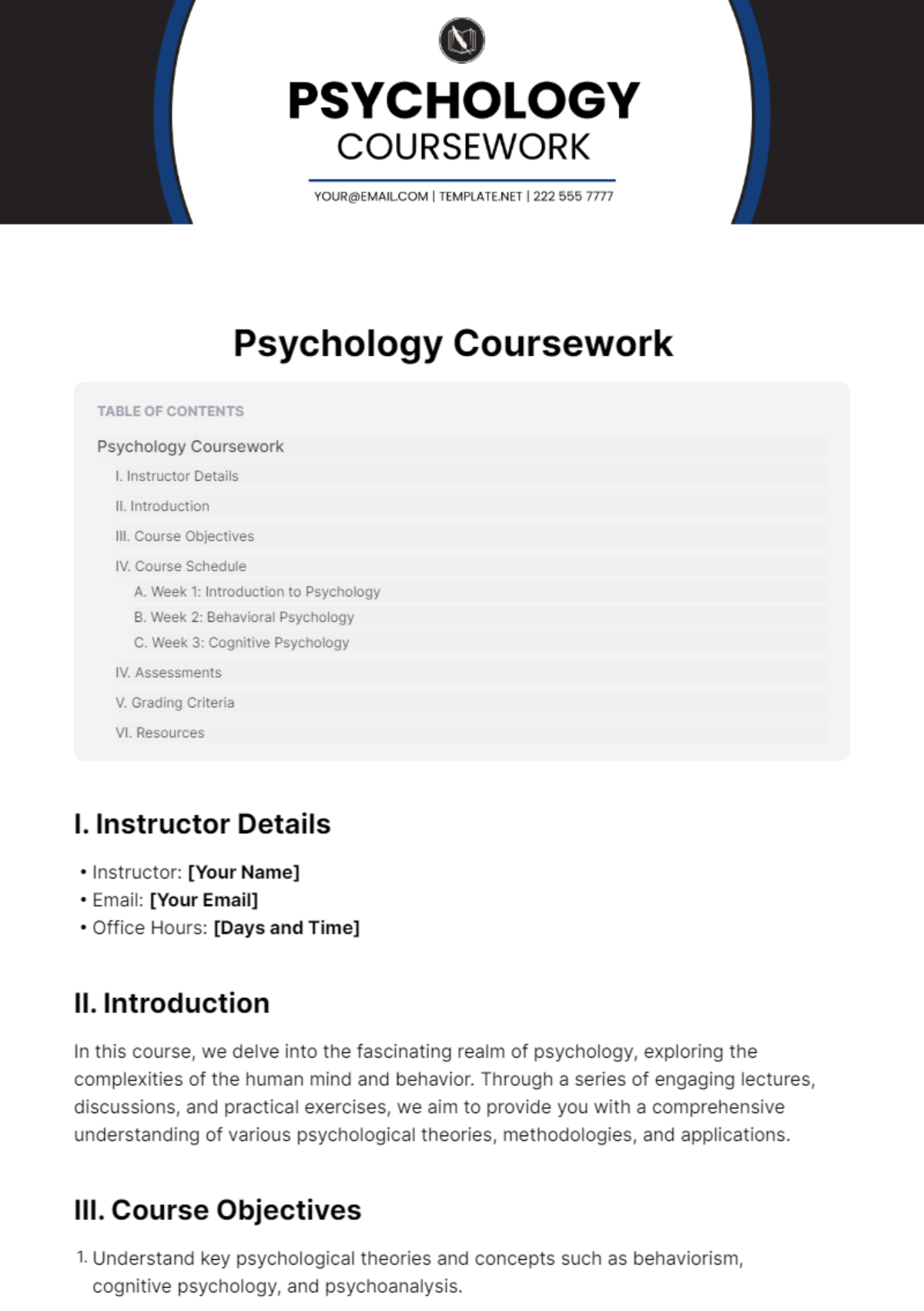 Psychology Coursework Template