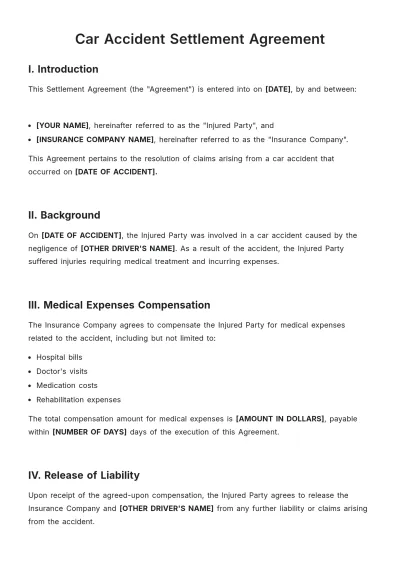 Free Car Accident Settlement Agreement Template to Edit Online