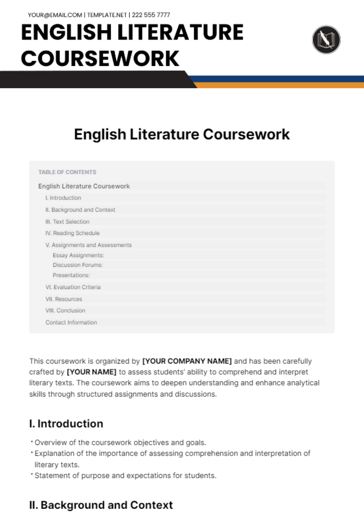 English Literature Coursework Template
