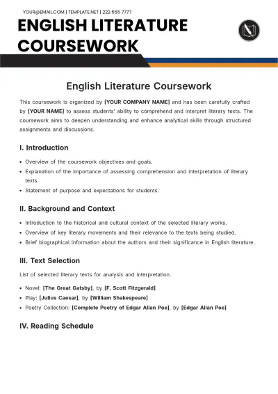 Free English Literature Coursework Template to Edit Online
