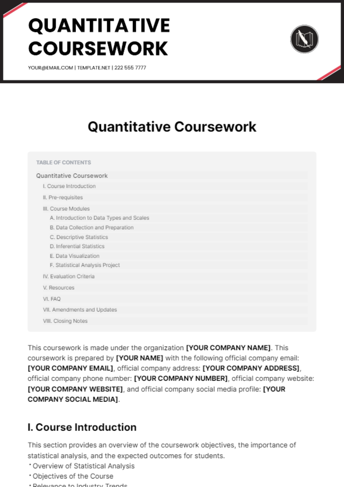 Quantitative Coursework Template - Edit Online & Download