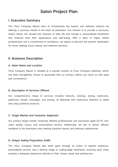 Free Salon Project Plan Template to Edit Online