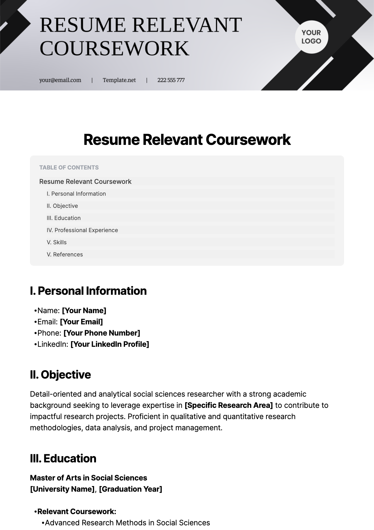 Resume Relevant Coursework Template
