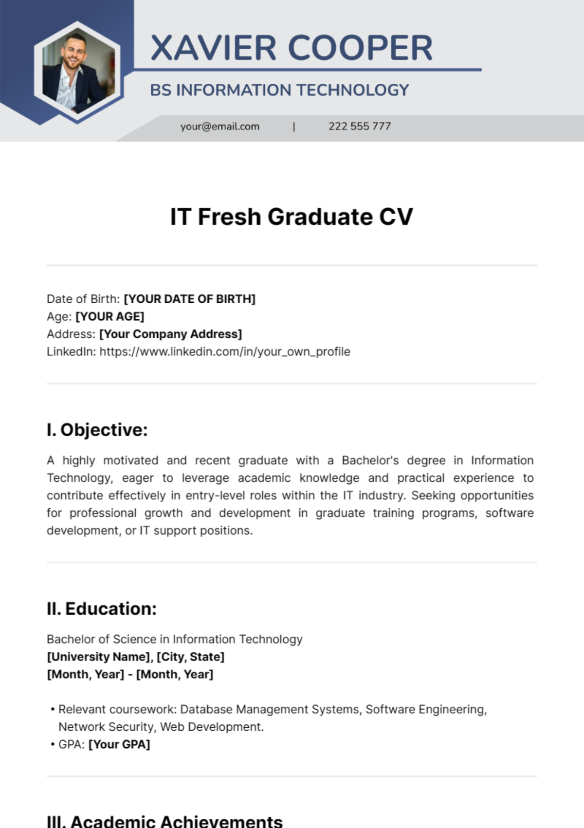 IT Fresh Graduate CV Template - Edit Online & Download