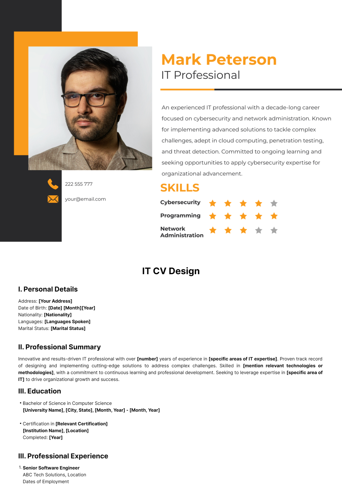 IT CV Design Template - Edit Online & Download