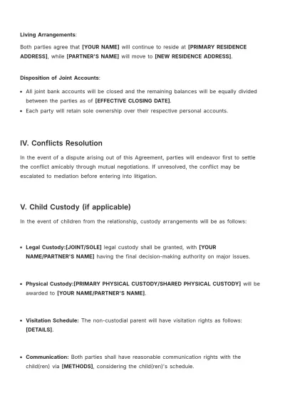 Free Relationship Settlement Agreement Template to Edit Online
