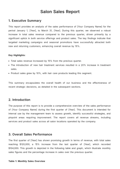 Free Salon Sales Report Template to Edit Online