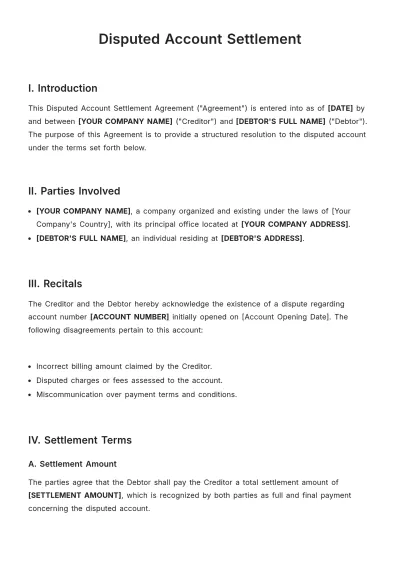 Free Disputed Account Settlement Template to Edit Online
