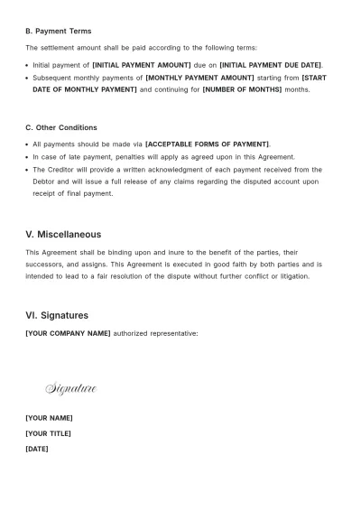 Free Disputed Account Settlement Template to Edit Online