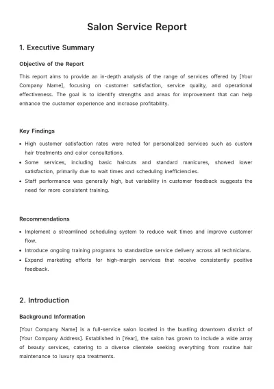 Free Salon Service Report Template to Edit Online