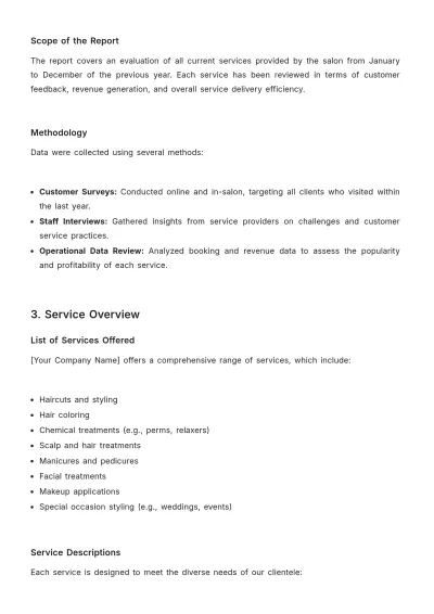 Free Salon Service Report Template to Edit Online