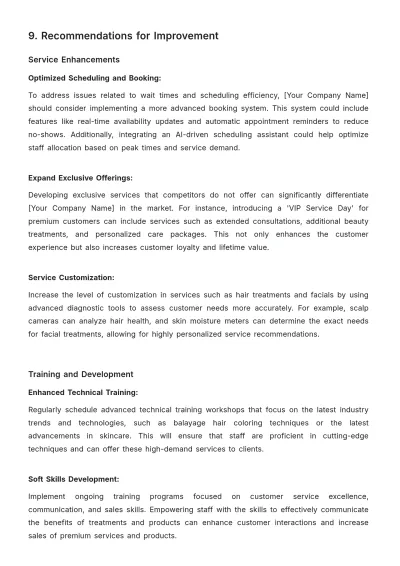 Free Salon Service Report Template to Edit Online