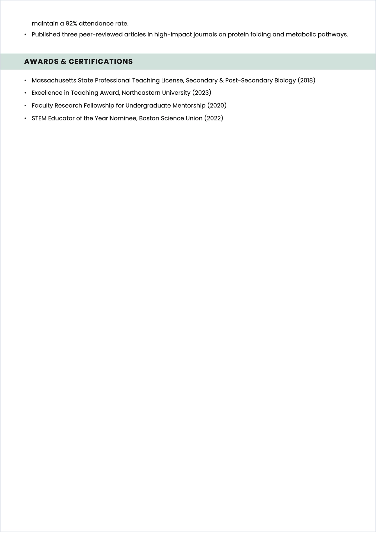 Free College Teacher ATS CV Template, AI CV Builder