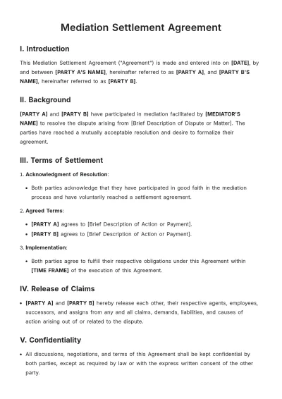 Free Mediation Settlement Agreement Template to Edit Online
