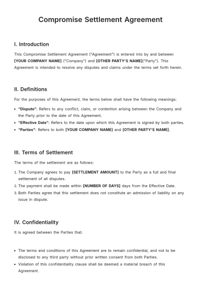 Free Compromise Settlement Agreement Template to Edit Online