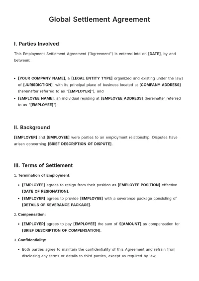 Free Global Settlement Agreement Template to Edit Online