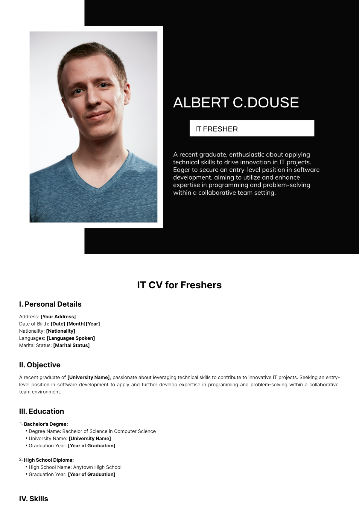 IT CV for Freshers Template - Edit Online & Download