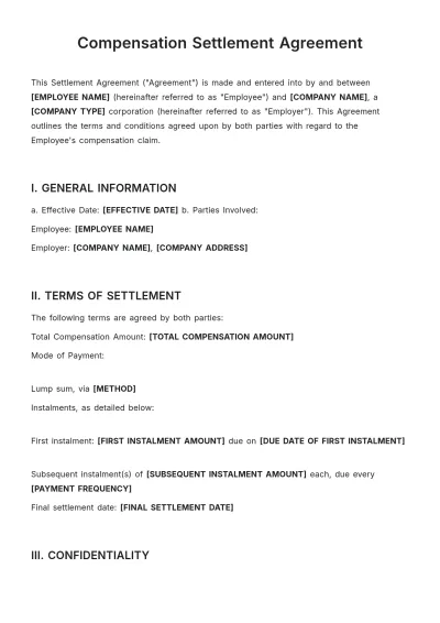 Free Compensation Settlement Agreement Template to Edit Online