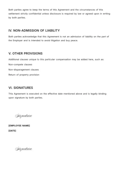 Free Compensation Settlement Agreement Template to Edit Online