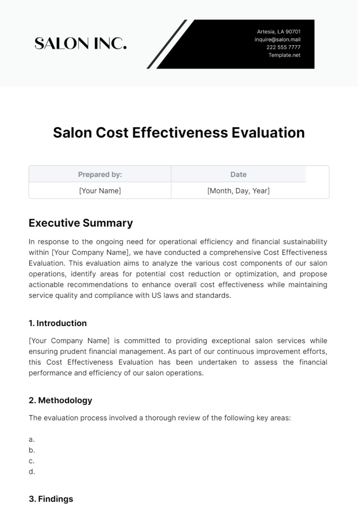 Salon Cost Effectiveness Evaluation Template