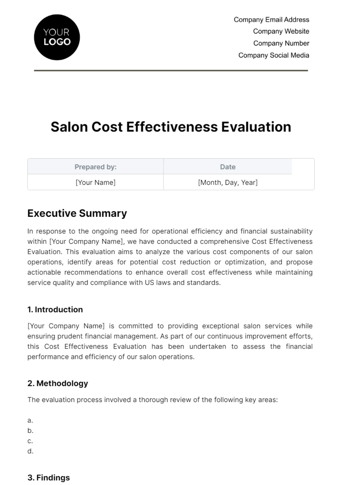 Salon Cost Effectiveness Evaluation Template