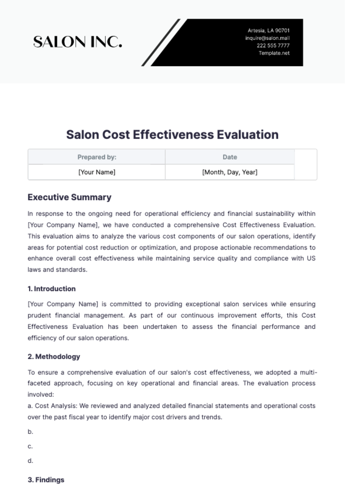 Salon Cost Effectiveness Evaluation Template - Edit Online & Download