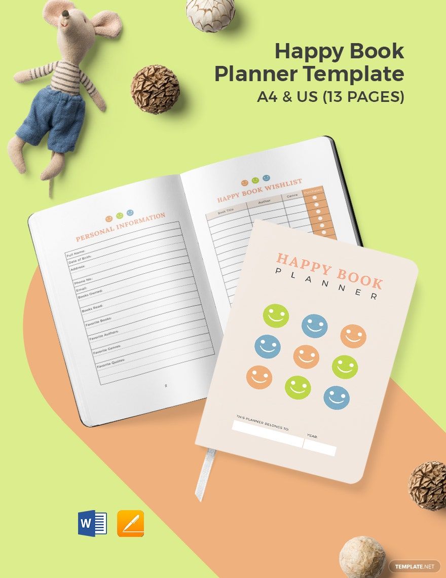 Happy Book Planner Template in Word, Google Docs, PDF, Apple Pages