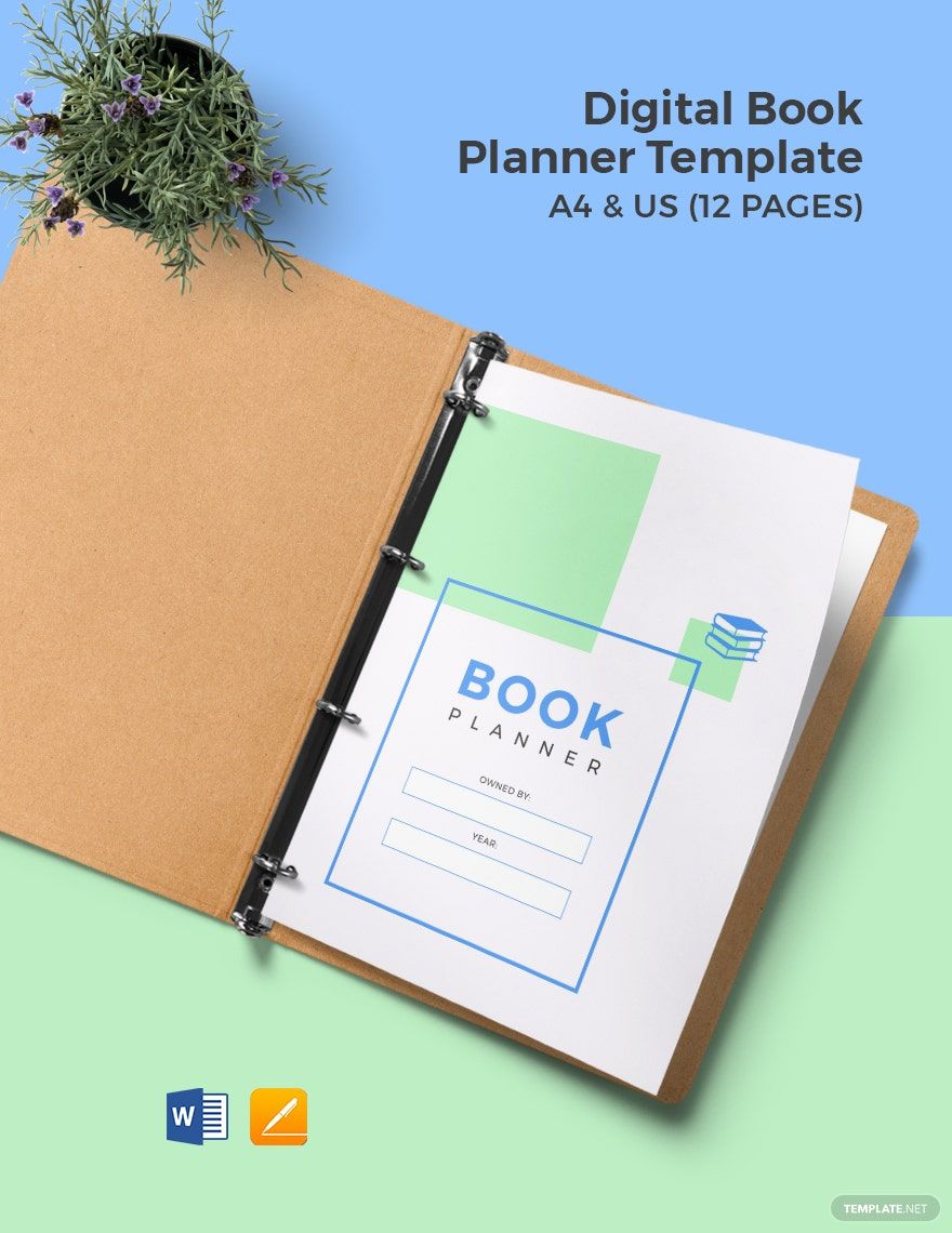 Digital Book Planner Template Google Docs Word Apple Pages PDF 