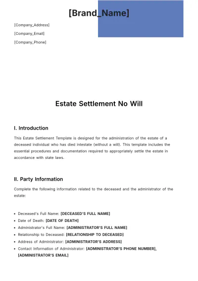 Free Estate Settlement No Will Template to Edit Online